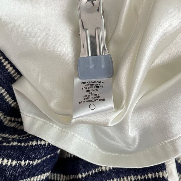 Milly Sleeveless Textured Zebra Jacquard Shift Mini Dress Back Zip Navy White‎ 6 - Picture 8 of 12